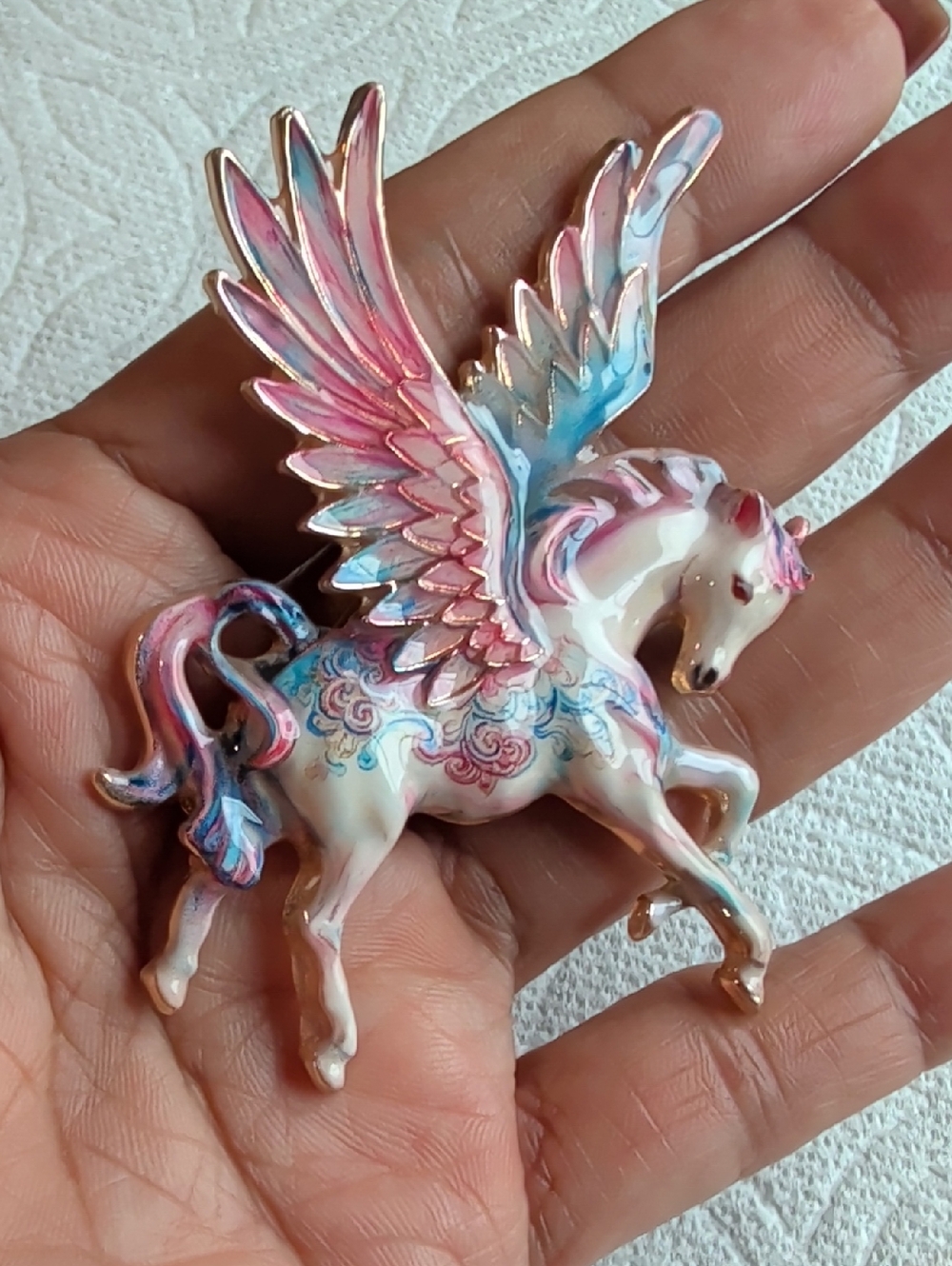 Gold Tone Pegasus Brooch Colorful Enamel